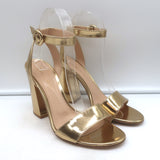 Gianvito Rossi Ankle Strap Block Heel Sandals Gold Mirrored Leather Size 38.5