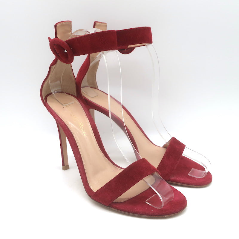 Gianvito Rossi Portofino 105 Ankle Strap Sandals Red Suede 
