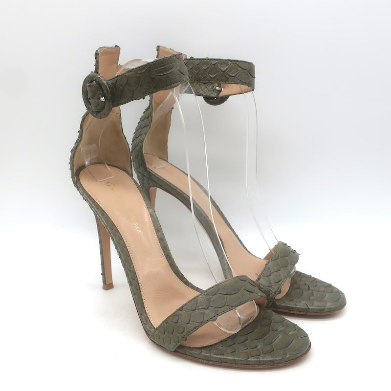 Gianvito Rossi Portofino 105 Snakeskin Ankle Strap Sandals 