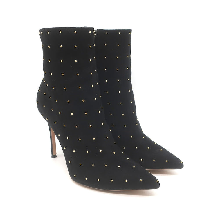 Gianvito Rossi Studded Pointed Toe Ankle Boots Black 