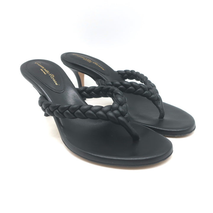 Gianvito Rossi Tropea 70 Braided Thong Sandals Black Leather 