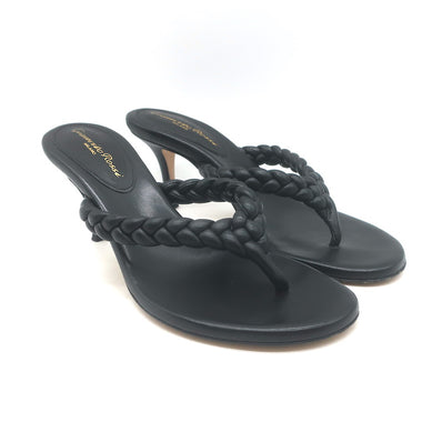 Gianvito Rossi Tropea 70 Braided Thong Sandals Black Leather 
