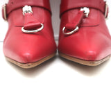 Gianvito Rossi Zip-Front Buckled Ankle Boots Red Leather Size 36.5