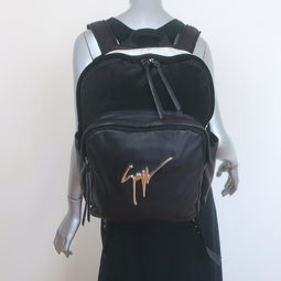 Giuseppe Zanotti Crystal-Trimmed Large Backpack Black Suede & Leather