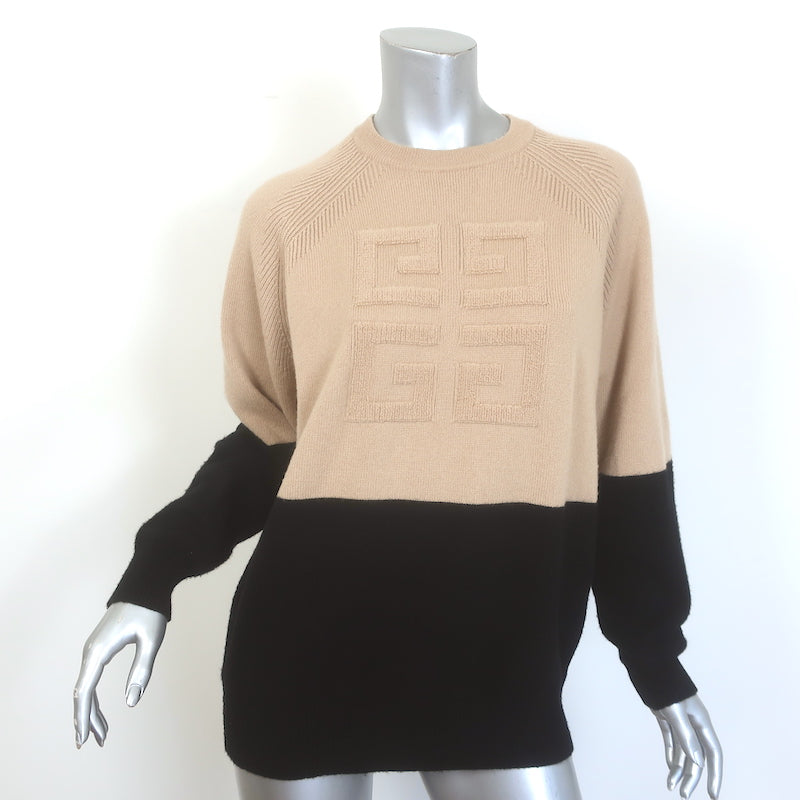 Givenchy 4G Bicolor Cashmere Crewneck Sweater Beige & Black Size Extra Small