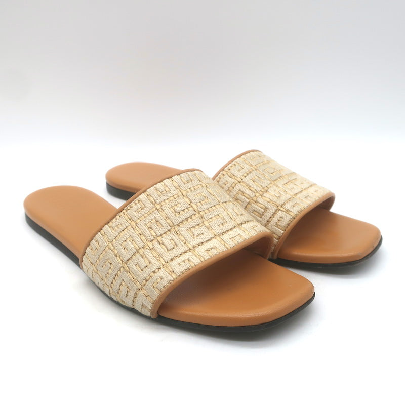Givenchy 4G Raffia Flat Slide Sandals Beige Size 39