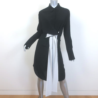 Givenchy Bicolor Tie-Front Shirt Dress Black & White Silk Size 42