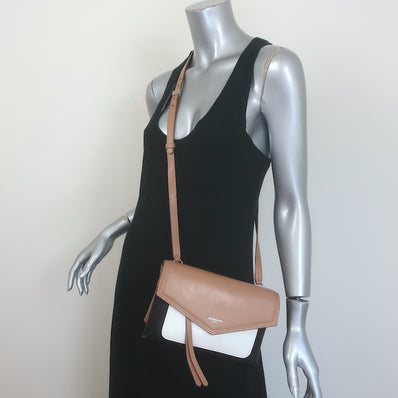 Givenchy Duetto tricolor small crossbody bag in tan, black and white leather, pre-owned and authentic luxury.