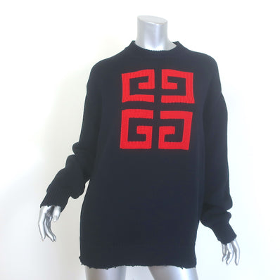 Givenchy intarsia 4G cotton crewneck sweater in deep navy, pre-owned authenticated luxury
