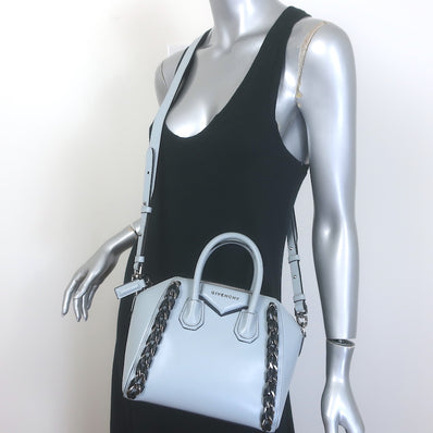 Givenchy Mini Antigona Woven Chain Satchel Sky Blue 
