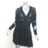 Givenchy Open Knit-Trim Ruffled Mini Dress Black Stretch Knit Size Extra Small