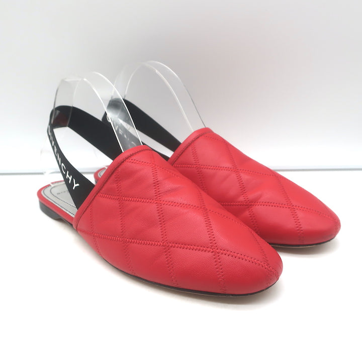 Givenchy Rivington slingback flat mules in red quilted leather, authentic pre-owned women&