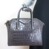 Givenchy Small Antigona Croc-Embossed Satchel Gray