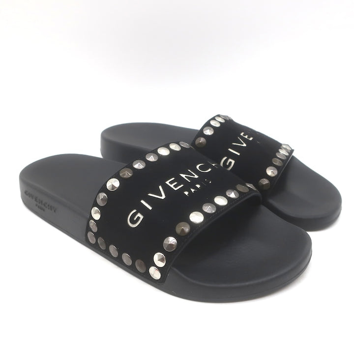 Givenchy Studded Suede Pool Slide Sandals Black Size 39