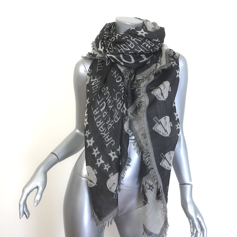 Givenchy World Tour Fringed Gauze Shawl Scarf Black/Gray