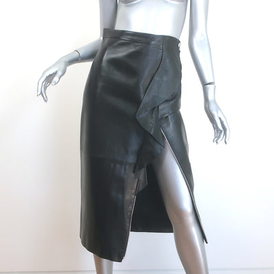 Givenchy Zip-Front Ruffled Leather Pencil Skirt Black Size 38