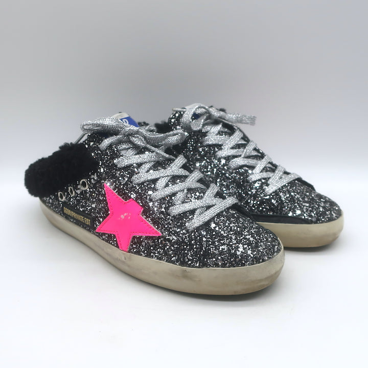 Golden Goose Glitter Superstar Sabot Shearling Sneakers 