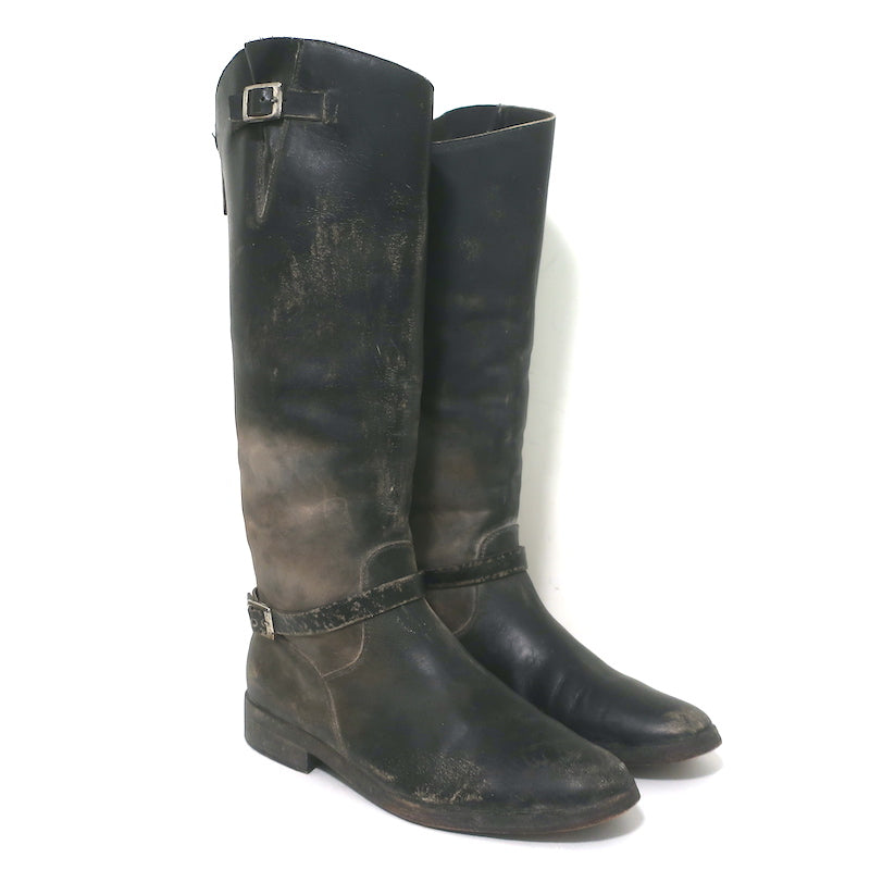 Golden Goose Rose Bowl riding boots in dark brown distressed leather, authentic pre-owned luxury pair (size EU 40)