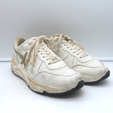 Golden Goose Running Sole Sneakers White & Silver Metallic Leather Size 38
