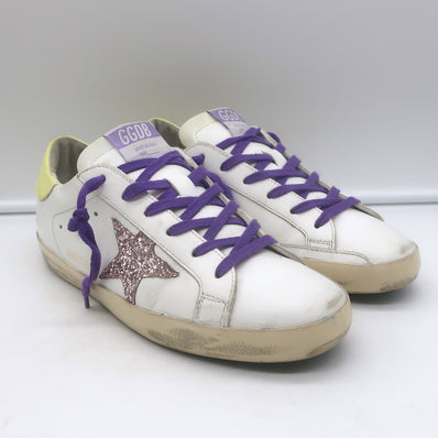 Golden Goose Superstar Glitter Star Sneakers White & Yellow Leather Size 39