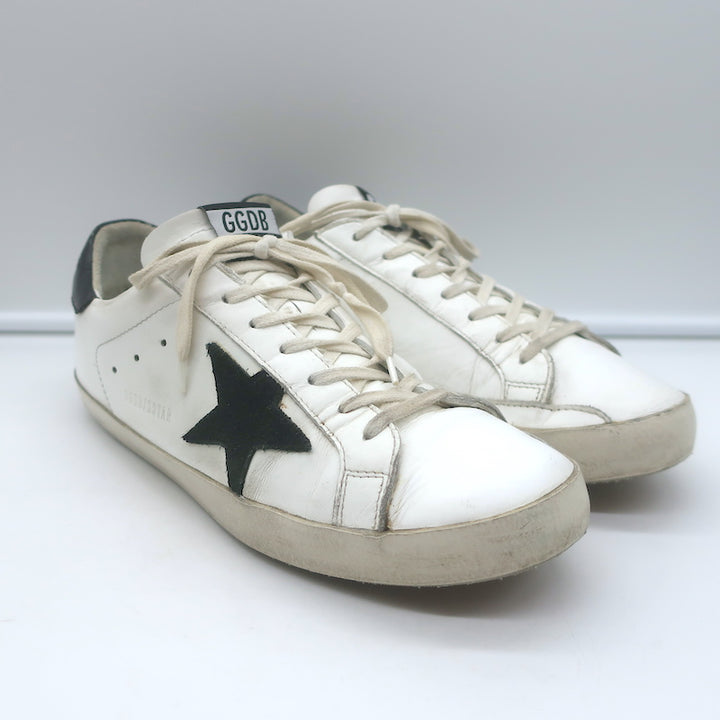 Golden Goose Superstar Low Top Sneakers White Leather &amp; Black Suede Size 42