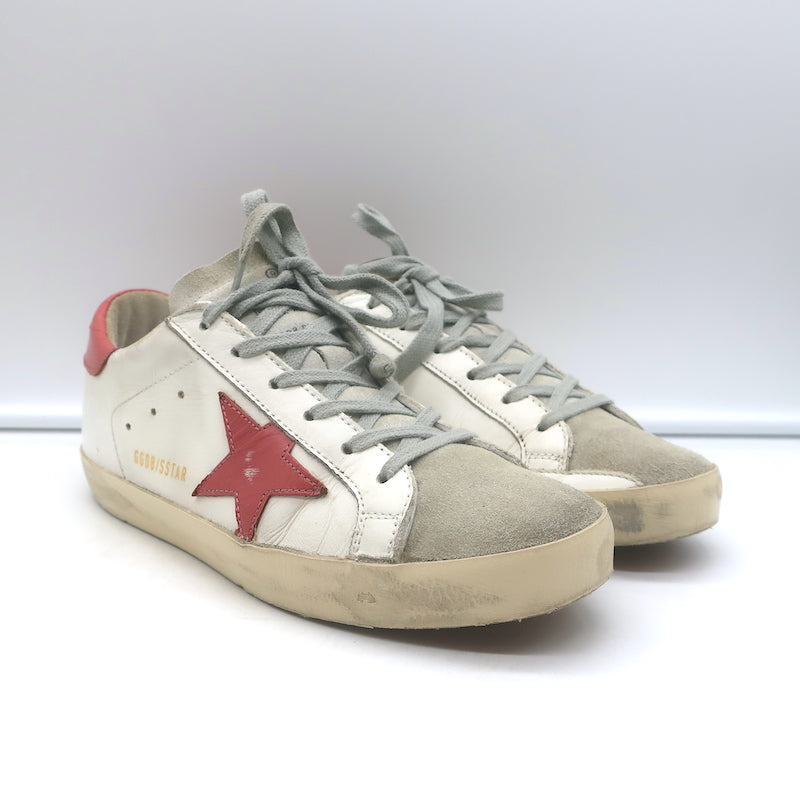 Golden Goose Superstar Low Top Sneakers White Leather & Pink Patent Size 38