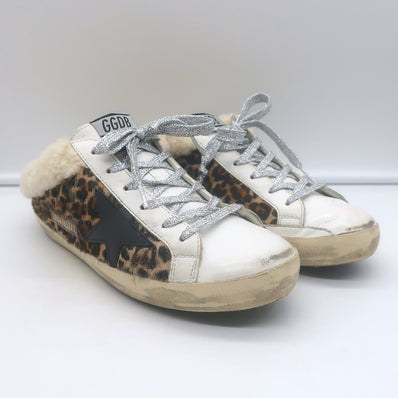 Golden Goose Superstar Sabot Shearling Sneakers Leopard Pony Hair Size 38