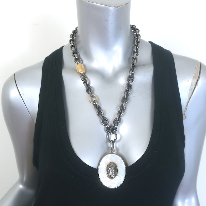 Grazia and Marica Vozza Mother of Pearl Pendant Chain Link Necklace