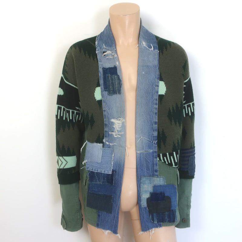Greg Lauren x Alanui Cashmere &amp; Denim Patchwork Field Jacket 