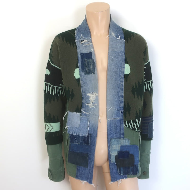 Greg Lauren x Alanui Cashmere &amp; Denim Patchwork Field Jacket 