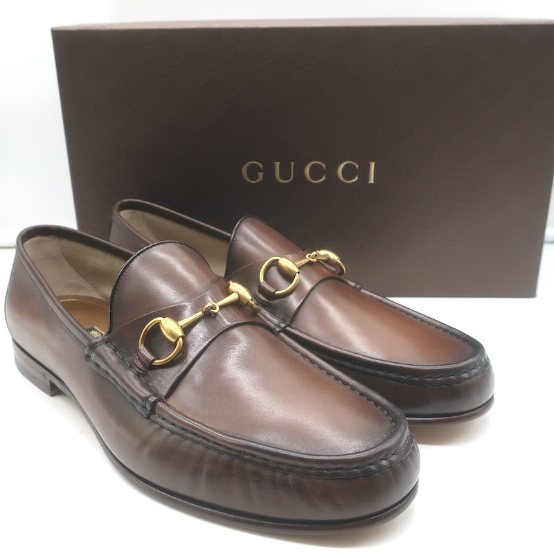 brown gucci dress shoes Gucci 1953 Horsebit Loafers Brown Burnished Leather Size 10 NEW – Celebrity  Owned