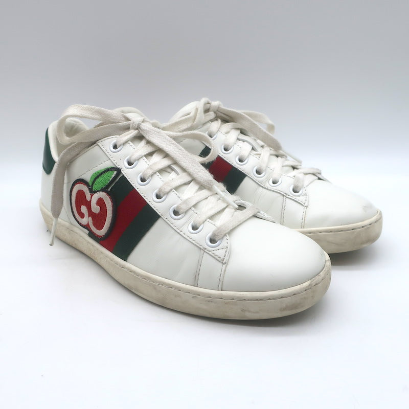 Gucci Ace GG Apple Embroidered Sneakers White Leather Size 35.5