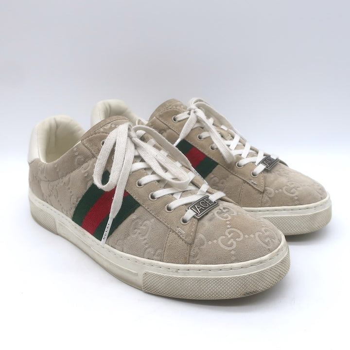 Gucci Ace Web GG Suede Low Top Sneakers 