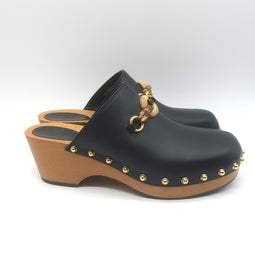 Gucci Bamboo-Bit Studded Clogs Black Leather Size 40