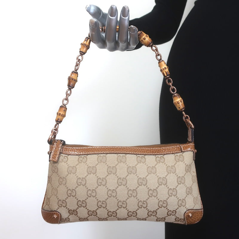 Gucci Bamboo Chain Strap GG Monogram Canvas Pochette