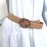 Gucci Bamboo GG Belt Beige Leather with Rose Gold Buckle Size 85 US 34