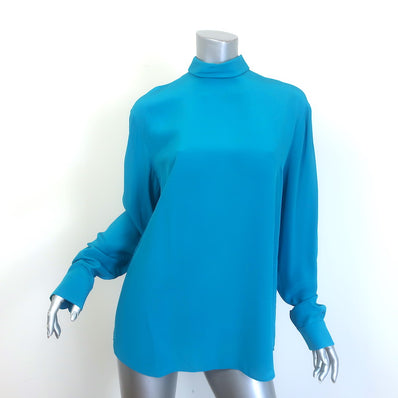 Gucci Button-Back Blouse Blue Silk Crepe de Chine Size 44