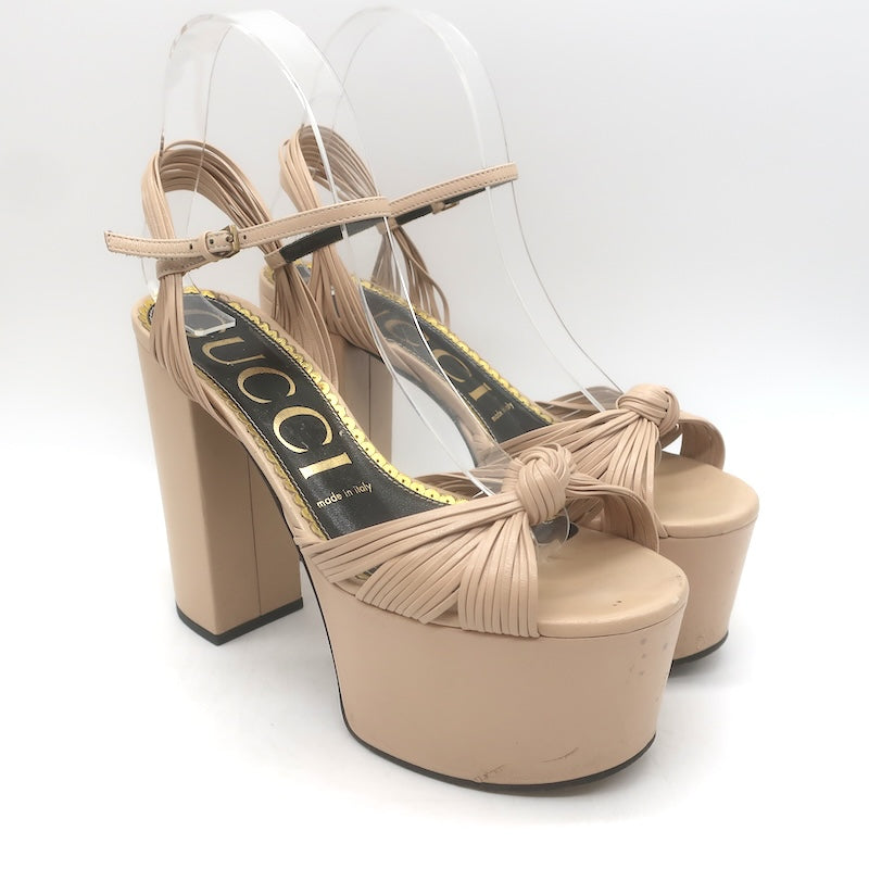 Gucci Crawford Knotted Platform Ankle Strap Sandals Beige 