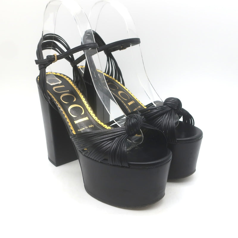 Gucci Crawford Knotted Platform Ankle Strap Sandals Black 