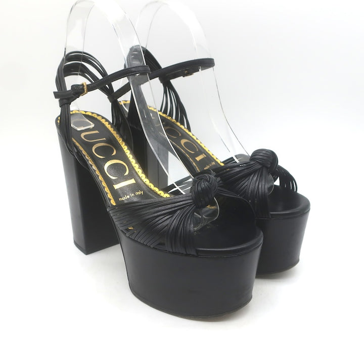 Gucci Crawford Knotted Platform Ankle Strap Sandals Black 