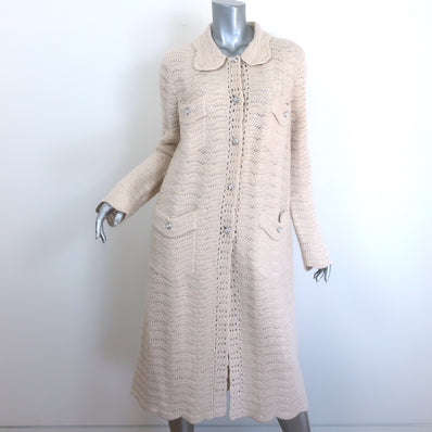 Gucci Crystal-Button Crochet Knit Duster Cardigan Ivory