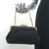 Gucci Crystal-Embellished Bamboo Strap Mini Evening Bag Black Beaded Satin