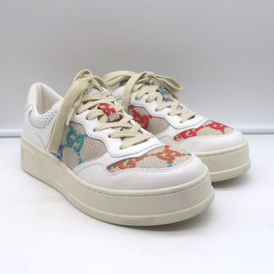 Gucci Dali GG-embroidered platform sneakers, white leather, authentic pre-owned, gently worn, size 38