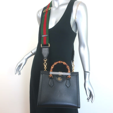 Gucci Diana Medium Tote Black Leather Bamboo-Handle Crossbody Bag