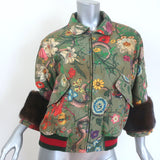 Gucci Flora Snake Mink-Cuff Denim Bomber Jacket Olive Size 38