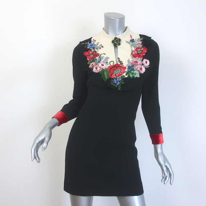 Gucci Floral-Embroidered Bib Mini Dress Black 