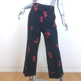 Gucci Floral Jacquard Wide Leg Trousers Navy Cotton-Wool Size 44