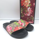 Gucci GG Blooms Pursuit Pool Slide Sandals Brown/Multi Monogram Canvas Size 38
