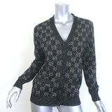 Gucci GG Lurex Jacquard Cardigan Charcoal/Silver Size Small V-Neck Sweater