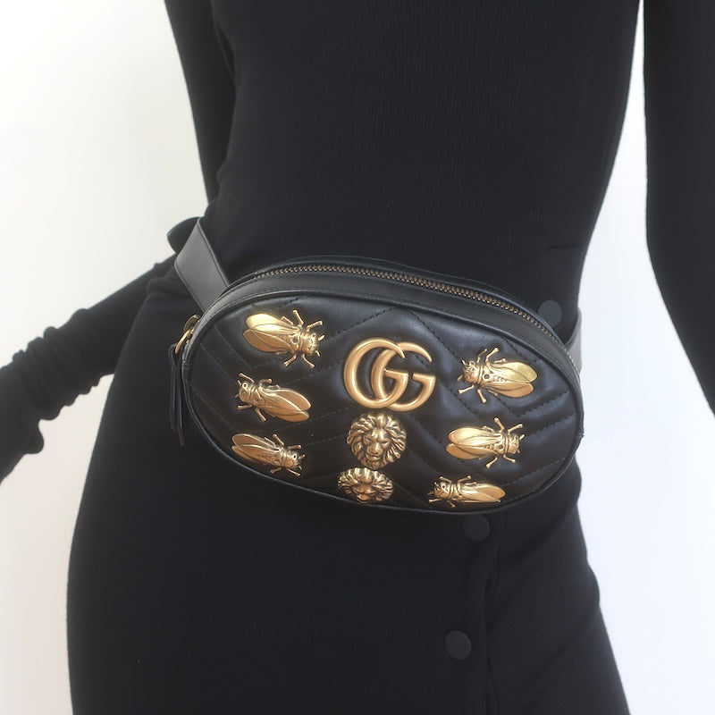 Gucci GG Marmont Animal Studs Matelasse Mini Belt Bag 